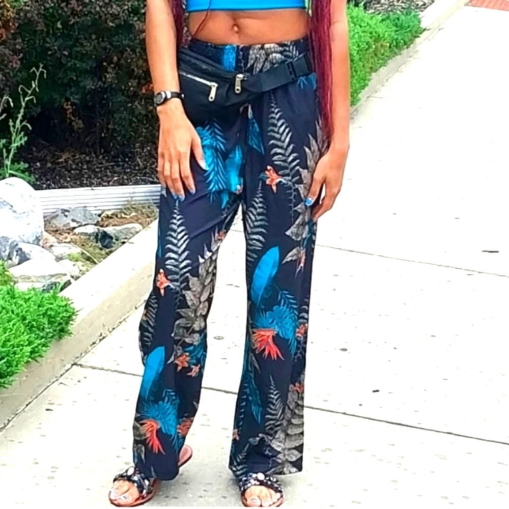 Ladies Tropical Print Wide-Leg Pants Sz Small